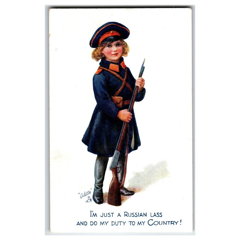 WWI Russian Lass Soldier Child Uniform Patriotic Tuck's Postcard Odette 8771